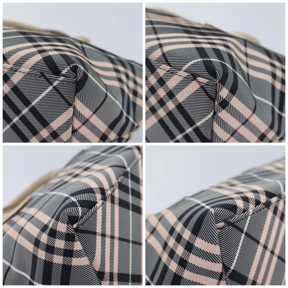 BURBERRY Nova Check Blue Label Hand Bag Nylon Gray Pink Auth - Picture 16 of 16